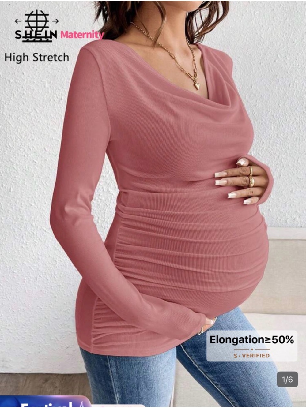 SHEIN Rose Pink Long Sleeve Maternity Nursing Top